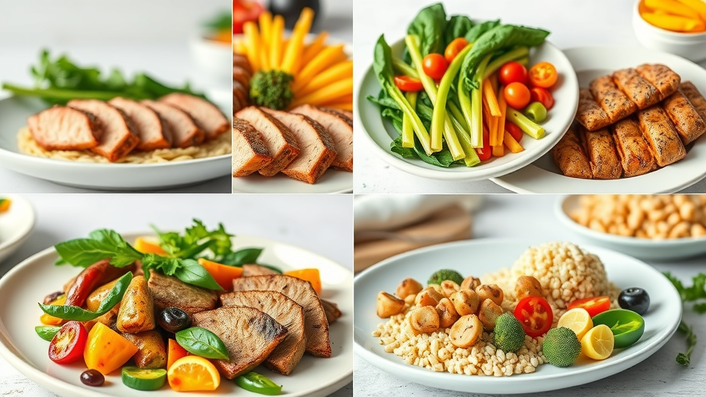 Collage of healthy meals for women over 40, supporting intermittent fasting diet