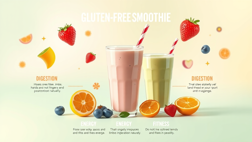 Infographic showing health benefits like digestion, energy, and fitness from glutenfree smoothies