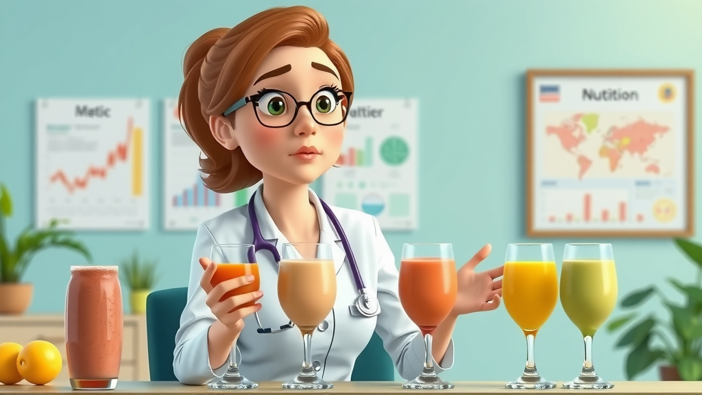 Registered dietitian discussing detox smoothie mistakes with clients, chart illustrating common errors in healthy smoothies for detox, supportive consultation